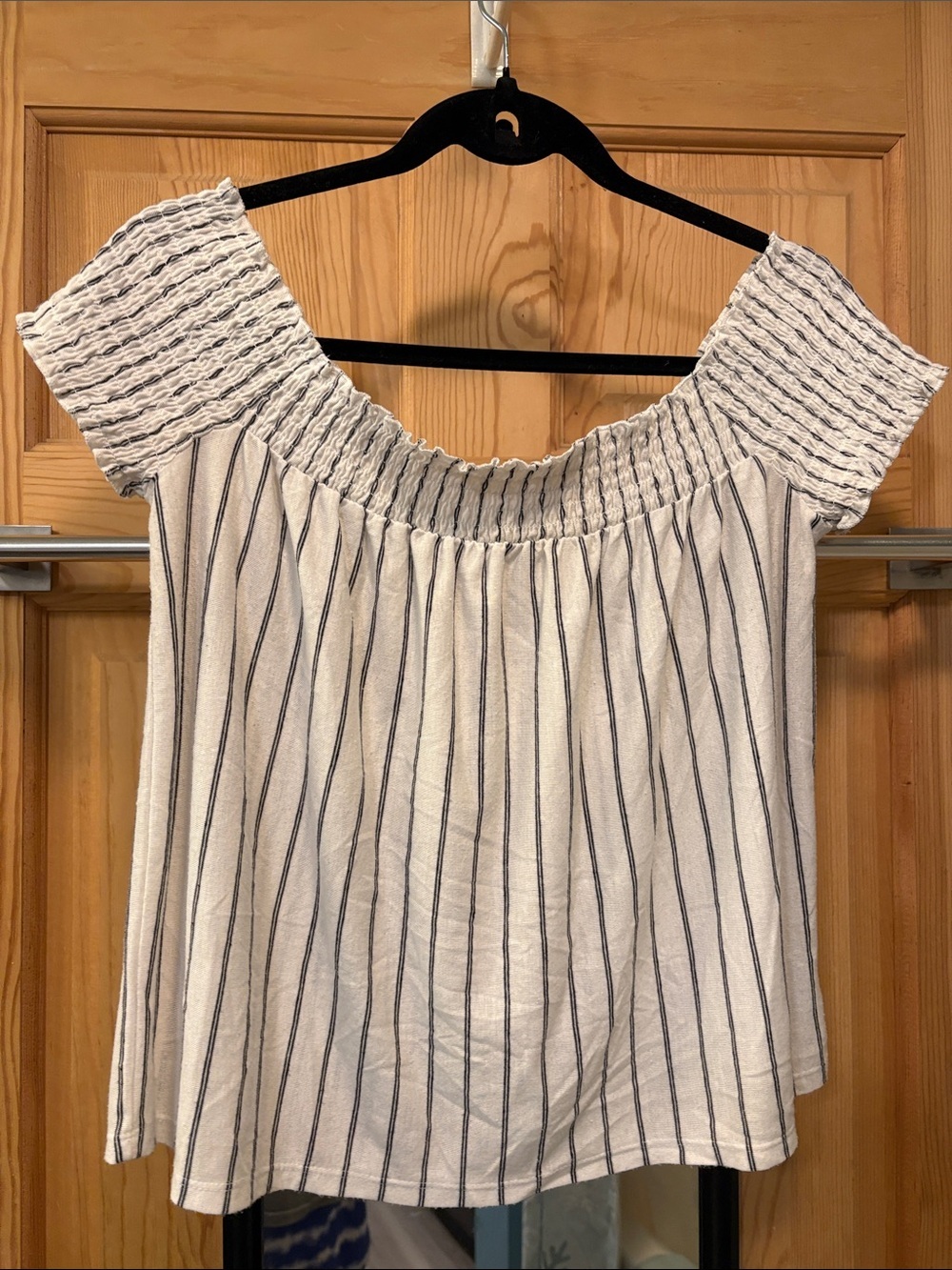 Cropped Oversized Pin Striped Short Sleeve Top Sz M